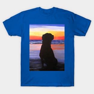 Sunrise Landscape of Dog on Beach T-Shirt